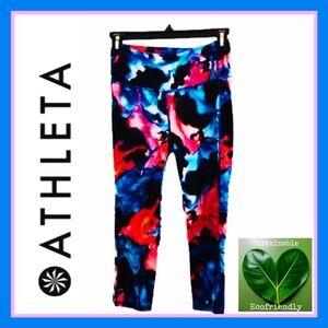 Athleta high rise superimpose blue coral pink allover floral chaturanga capri XS